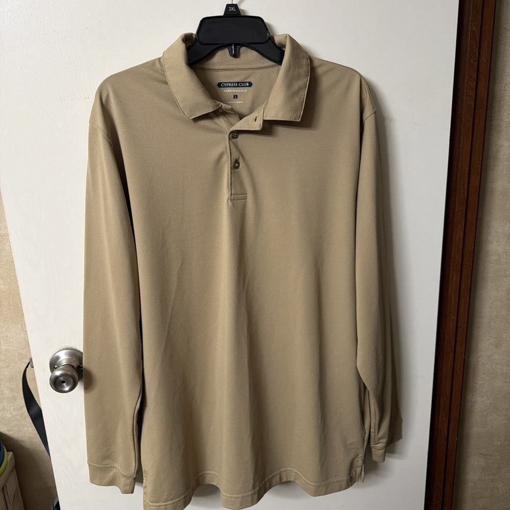Cypress Club Performance Shirt Mens L Tan Long Sleeve Golf Country Club